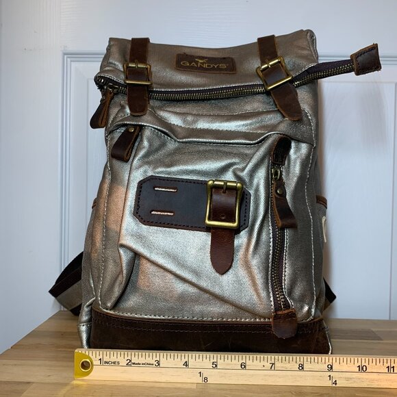 Gandy’s London Bali Mini Backpack – Metallic Silver Waxed Cotton w/ Leather Trim - Picture 2 of 7